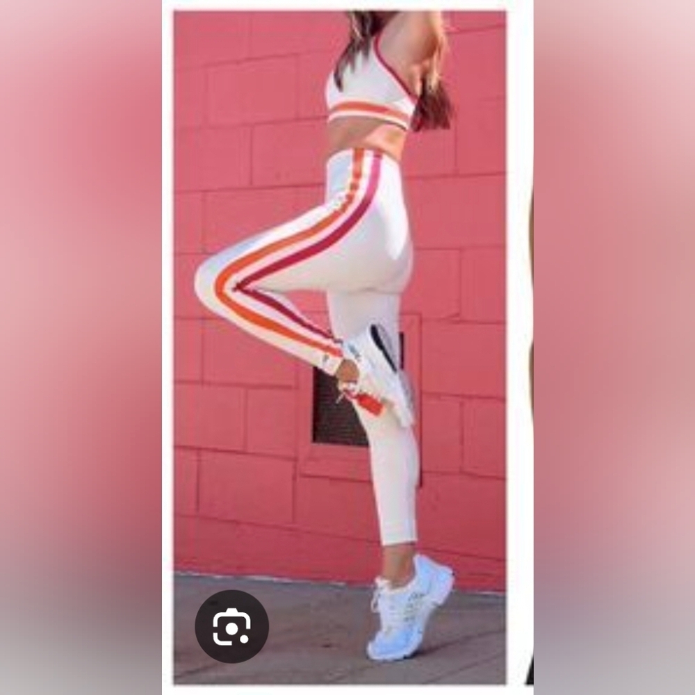 Splits59 Bianca High Waist Recycled Techflex Leggings Cream With Stripes Size L